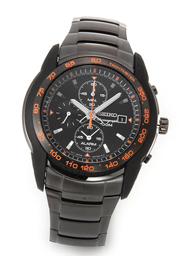 セイコー SEIKO メンズ 腕時計 逆輸入 アラーム・クロノグラフ オールブラック メンズ・ブレスウオッチ SNAB97P1