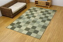 純国産 い草花ござカーペット 『ブロック』 グリーン 江戸間6畳(約261×352cm)(代引き不可)【送料無料】