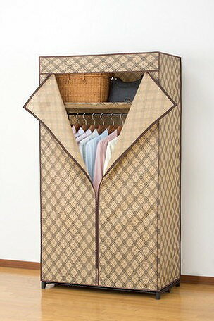 ハンガーラック <strong>カバー付きクローゼット</strong>ハンガー クロス柄 幅90cm ラック カバー付き 衣類収納 ラック クローゼットハンガー(代引不可)【送料無料】