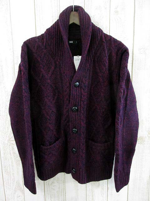 未使用品 【HARE／ハレ】 ケーブルニットカーディガン ボルドー S ○P65 メンズ 【ベクトル 古着】【中古】 150113