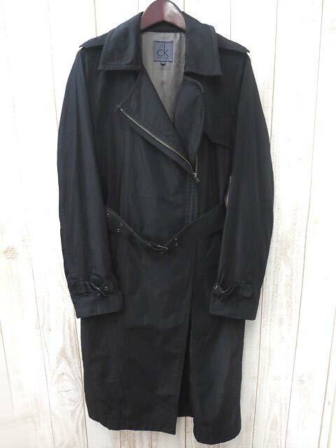 【CALVIN KLEIN/カルバンクライン】ジップアップ ロング トレンチコート 4 ブラック◇P55 レディース 【ベクトル 古着】【中古】 150115