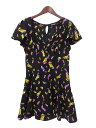 【中古】SPIRALGIRL スパイラルガール 羽根柄 シャーリング 半袖 ワンピース ロンパース M ブラック系 レディース 【ベクトル 古着】 190416