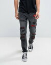 ケイラーアンドサン メンズ デニムパンツ ボトムス Cayler & Sons Skinny Jeans In Black With Distressing Black