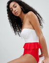 エイミー・リー レディース 上下セット 水着 Amy Lynn Frill Waist Strapless Cupped Swimsuit White red