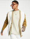 トップマン メンズ カーディガン アウター Topman knitted cardigan with contrast sleeve in stone Stone
