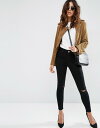 エイソス レディース デニムパンツ ボトムス ASOS RIDLEY High Waist Skinny Jean In Clean Black With Ripped Knees Black