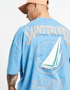 ショッピングsailing エイソス メンズ Tシャツ トップス ASOS DESIGN oversized t-shirt in blue with sailing back print Niagara