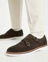 ショッピングウェッジソール 【送料無料】 エイソス メンズ スニーカー シューズ ASOS DESIGN brogue monk shoe in brown suede with white wedge sole BROWN