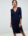 エイソス レディース ワンピース トップス ASOS DESIGN midi dress with wrap skirt Navy