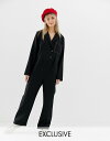 リクレイム ヴィンテージ レディース ワンピース トップス Reclaimed Vintage inspired boilersuit with wrap front in pinstripe Black