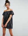 エイソス レディース ワンピース トップス ASOS Faux Leather Off Shoulder Mini Dress Black