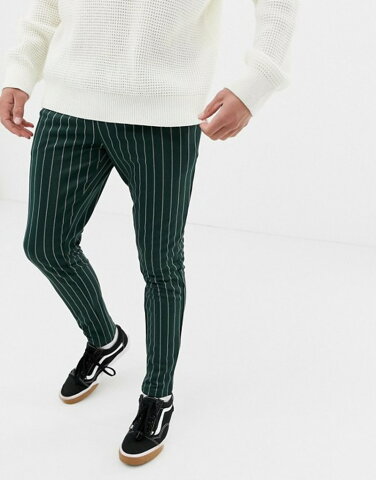 オンリーアンドサンズ メンズ カジュアルパンツ ボトムス Only & Sons drawstring jogger with vertical stripe in green Darkest spruce