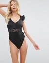 エイソス レディース 上下セット 水着 ASOS FULLER BUST Lace Neoprene Frill Sweetheart Swimsuit DD-G Black