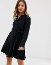 エイソス レディース ワンピース トップス ASOS DESIGN belted mini shirt dress with pephem Black