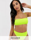 サウスビーチ レディース トップのみ 水着 South Beach Exclusive mix and match ribbed bandeau bikini top in neon yellow Yellow