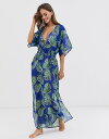 インフルエンス レディース ワンピース トップス Influence tropical leaves v beck beach dress Blue/green