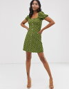 リバーアイランド レディース ワンピース トップス River Island button through puff sleeve dress in green polka dot Green spot