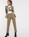 マンゴ レディース カジュアルパンツ ボトムス Mango check pants two-piece in brown Brown