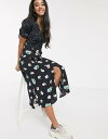 オアシス レディース ワンピース トップス Oasis floral patchwork midi dress in black Multi black