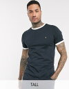 ファーラー メンズ Tシャツ トップス Farah Groves slim fit ringer t-shirt in navy Navy