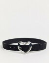 グラマラス レディース ベルト アクセサリー Glamorous black waist & hip belt with silver hammered heart buckle Black silver