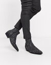 エイソス メンズ ブーツ・レインブーツ シューズ ASOS DESIGN stacked heel western chelsea boots in silver glitter Silver