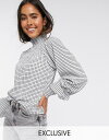 ワイエーエス レディース シャツ トップス Y.A.S high neck blouse with balloon sleeve in monochrome check Multi