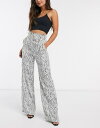 リバーアイランド レディース カジュアルパンツ ボトムス River Island printed button front wide leg pants in white White