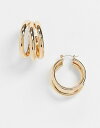 トップショップ レディース ピアス・イヤリング アクセサリー Topshop twist triple hoop earrings in gold Gold