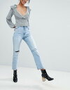 モンキ レディース デニムパンツ ボトムス Monki Ripped Knee Moluna Jeans Light blue