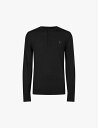 ショッピングウール 【送料無料】 オールセインツ メンズ Tシャツ トップス Brace Henley logo-embroidered merino wool top BLACK