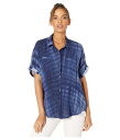 スプレンディット レディース シャツ トップス Tie-Dye Short Sleeve Button Up Navy Treatment Print