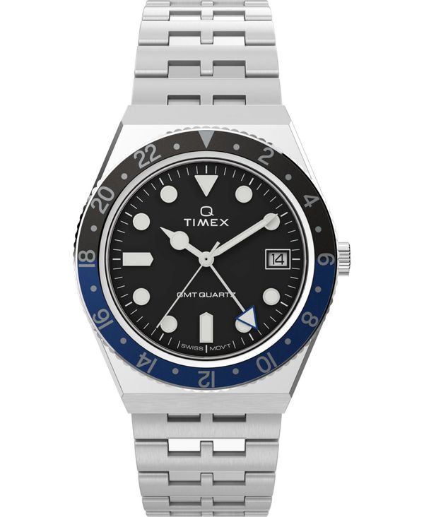 【送料無料】 タイメックス メンズ 腕時計 アクセサリー Men's Q GMT Stainless Steel Bracelet Watch 38mm Silver-Tone