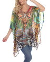 ホワイトマーク レディース シャツ トップス Women's Animal Print Caftan with Tie-Up Neckline Orange