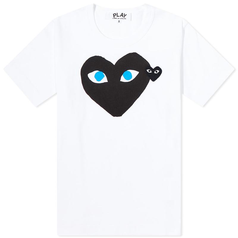 【送料無料】 コム・デ・ギャルソン レディース Tシャツ トップス Comme des Garcons Play Double Heart Logo T-Shirt White & Black