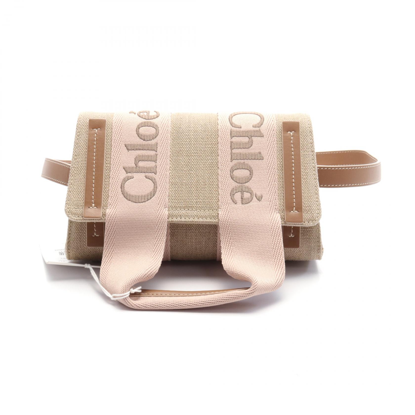 クロエ Chloe WOODY ウエストバッグ ボディバッグ バッグ キャンバス レザー ベージュ系 / ピンク系 CHC24AS681L1726Y 【中古】