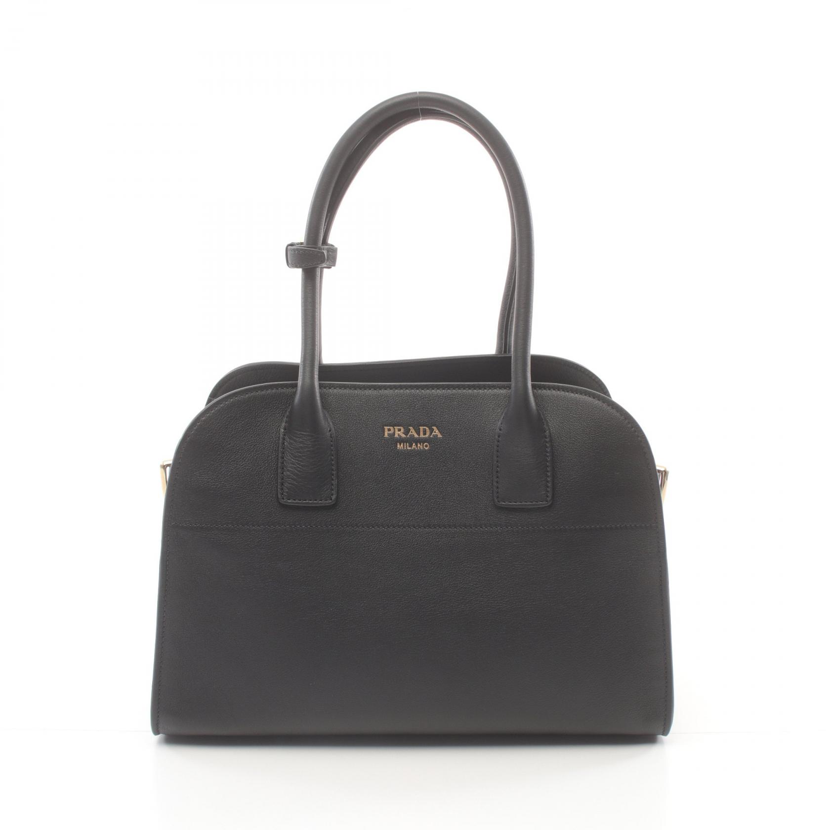 プラダ PRADA SOFT GLAIN ミディアム トートバッグ バッグ レザー ブラック系 1BG5382CYSF0002 【中古】