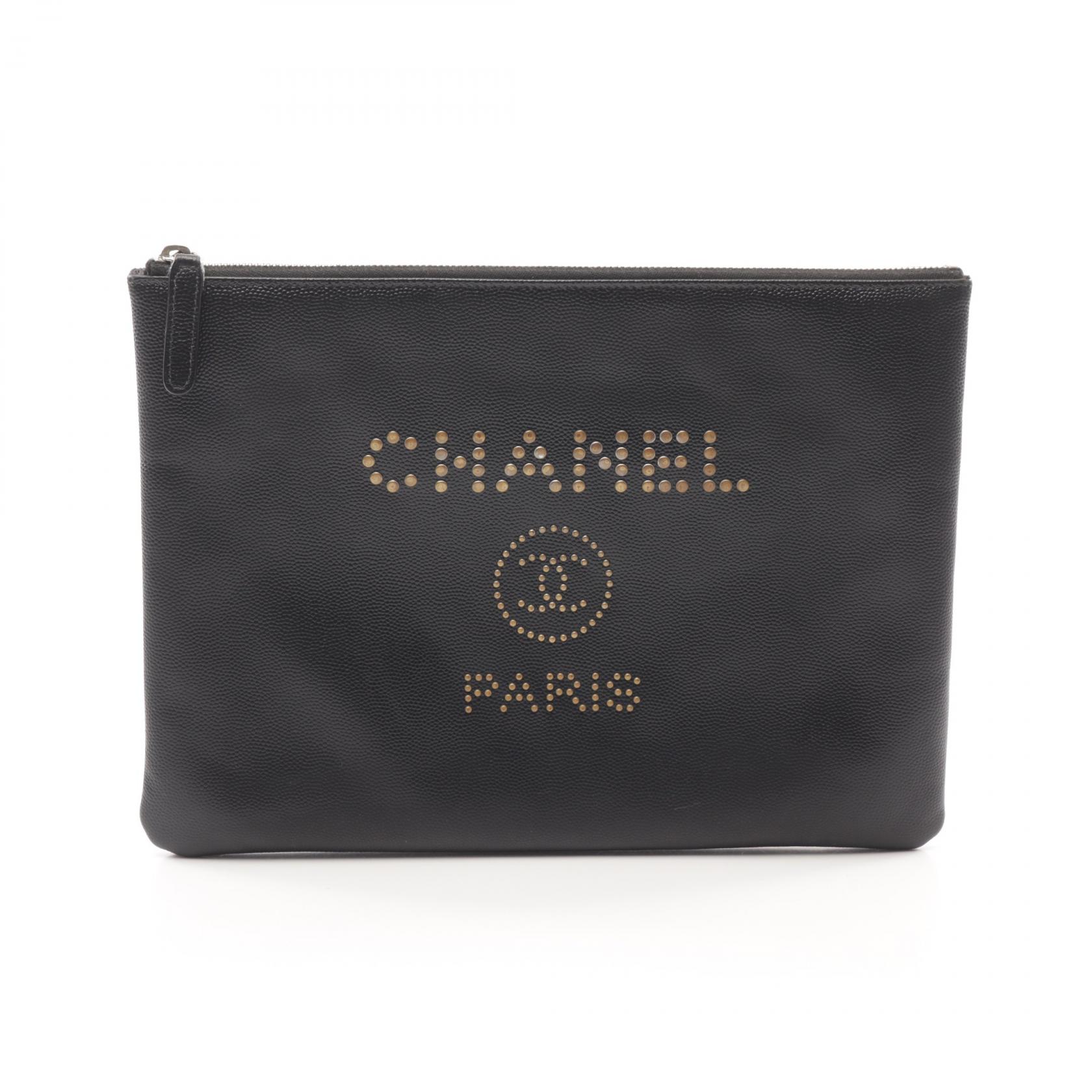 シャネル CHANEL ドーヴィル セカンドバッグ クラッチバッグ バッグ レザー グレインドカーフスキン ブラック系 A80802 【中古】