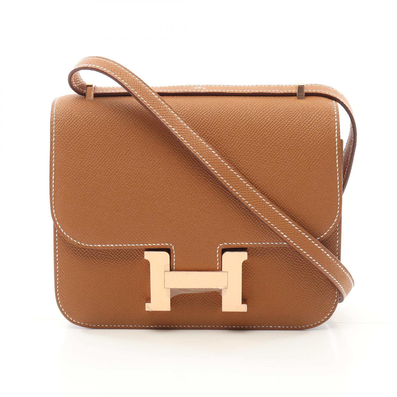 エルメス HERMES コンスタンス3 ミニ ゴールド ショルダーバッグ バッグ ヴォーエプソン ヴォーエプソン ブラウン系 【中古】