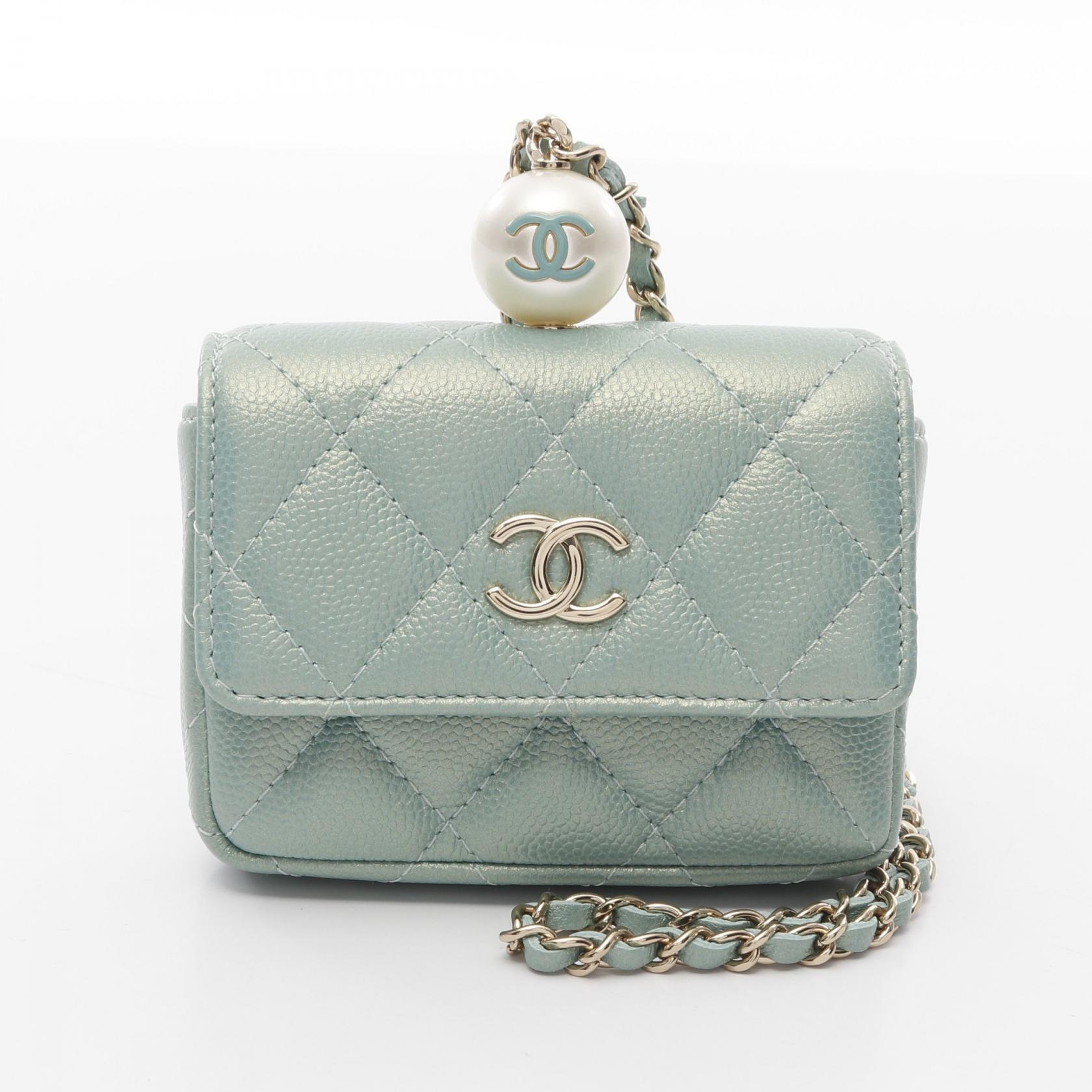 シャネル CHANEL マトラッセ チェーン フラップ コインパース コインケース 財布 カーフ（牛革） グリーン系 AP2119 【中古】