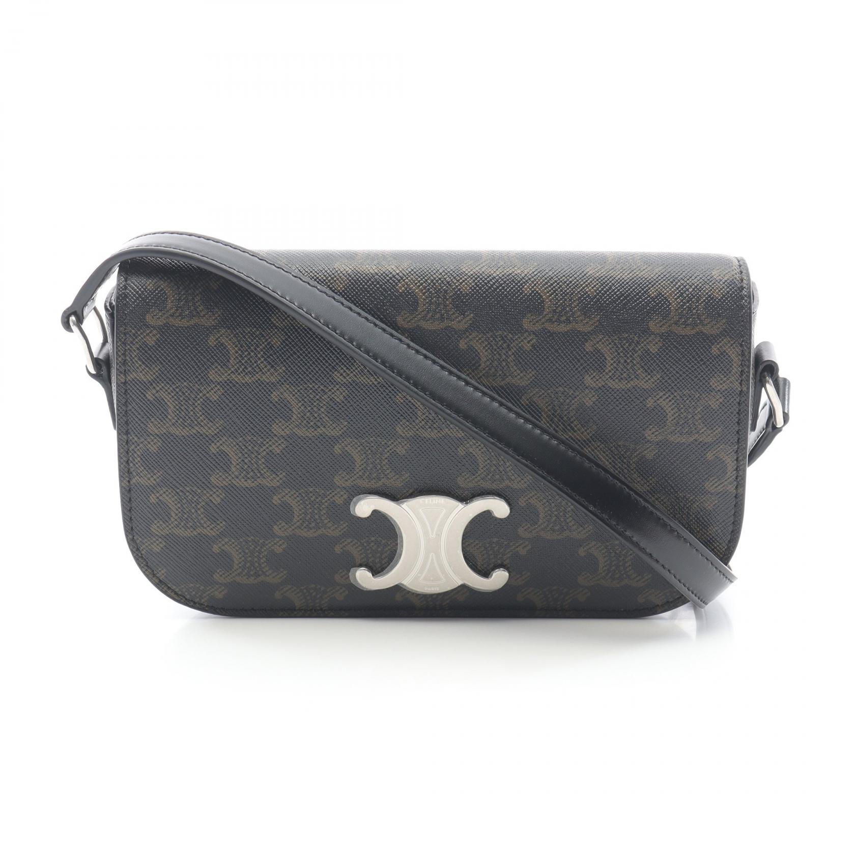 セリーヌ CELINE スモール トリオンフ クロスボディバッグ ショルダーバッグ バッグ PVCコーティングキャンバス レザー ブラック系 117892GJH38SI 【新品】