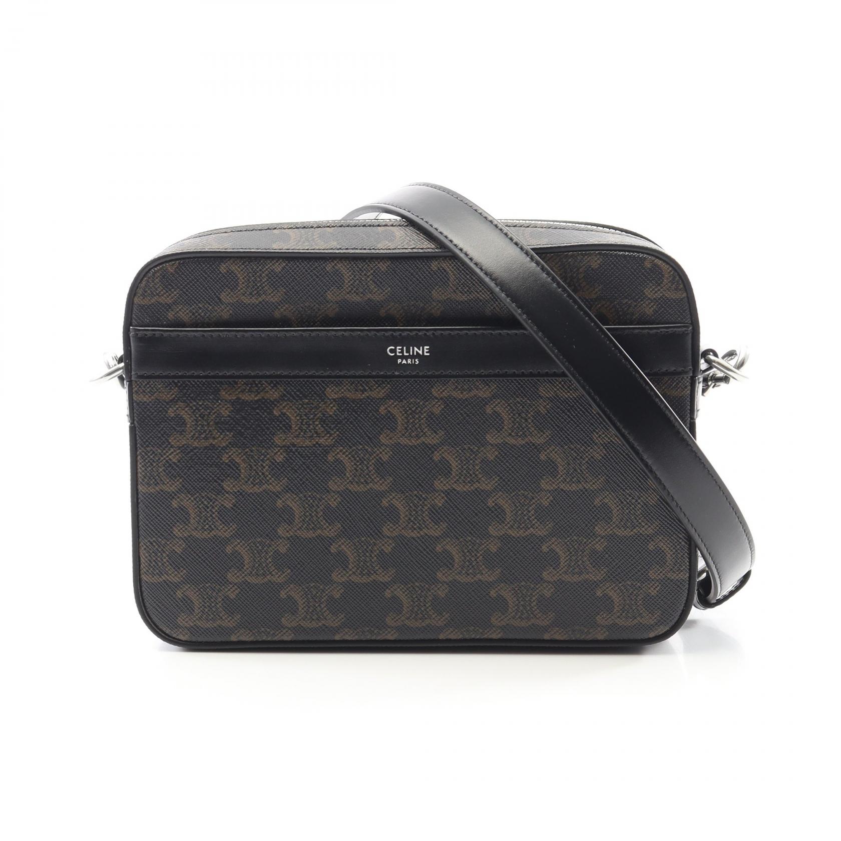 セリーヌ CELINE トリオンフ スモールメッセンジャー ショルダーバッグ バッグ PVCコーティングキャンバス レザー ブラック系 / ブラウン系 113942EVJ38SI 【新品】