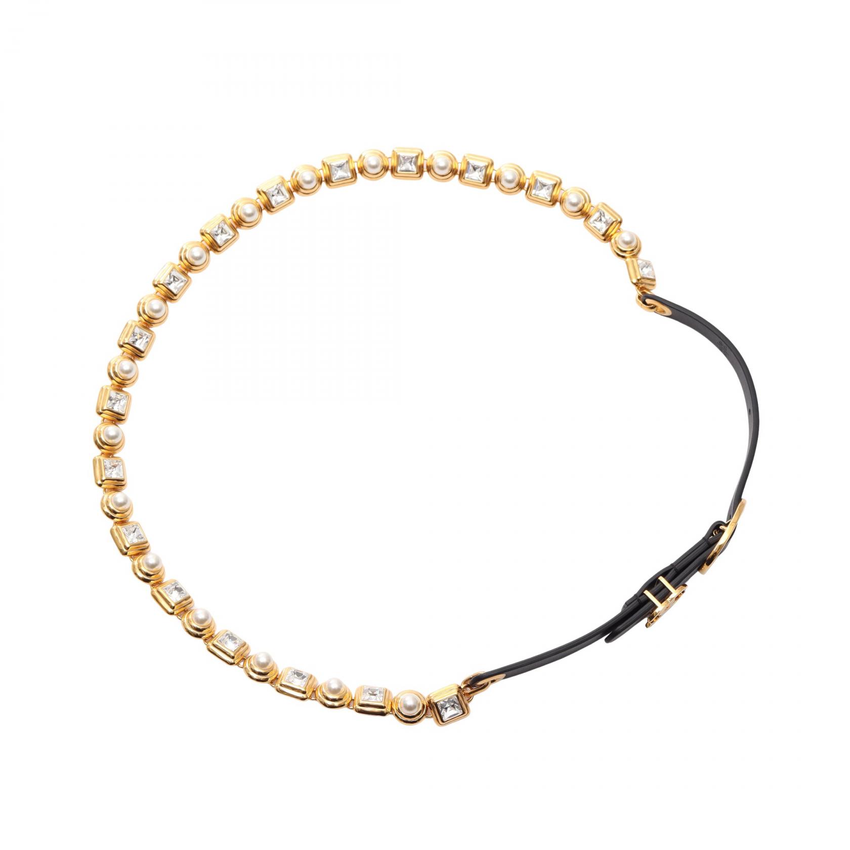 シャネル CHANEL ココマーク ベルト 衣料品 レザー GP / クリスタル / フェイクパール ブラック系 / ゴールド系 【中古】