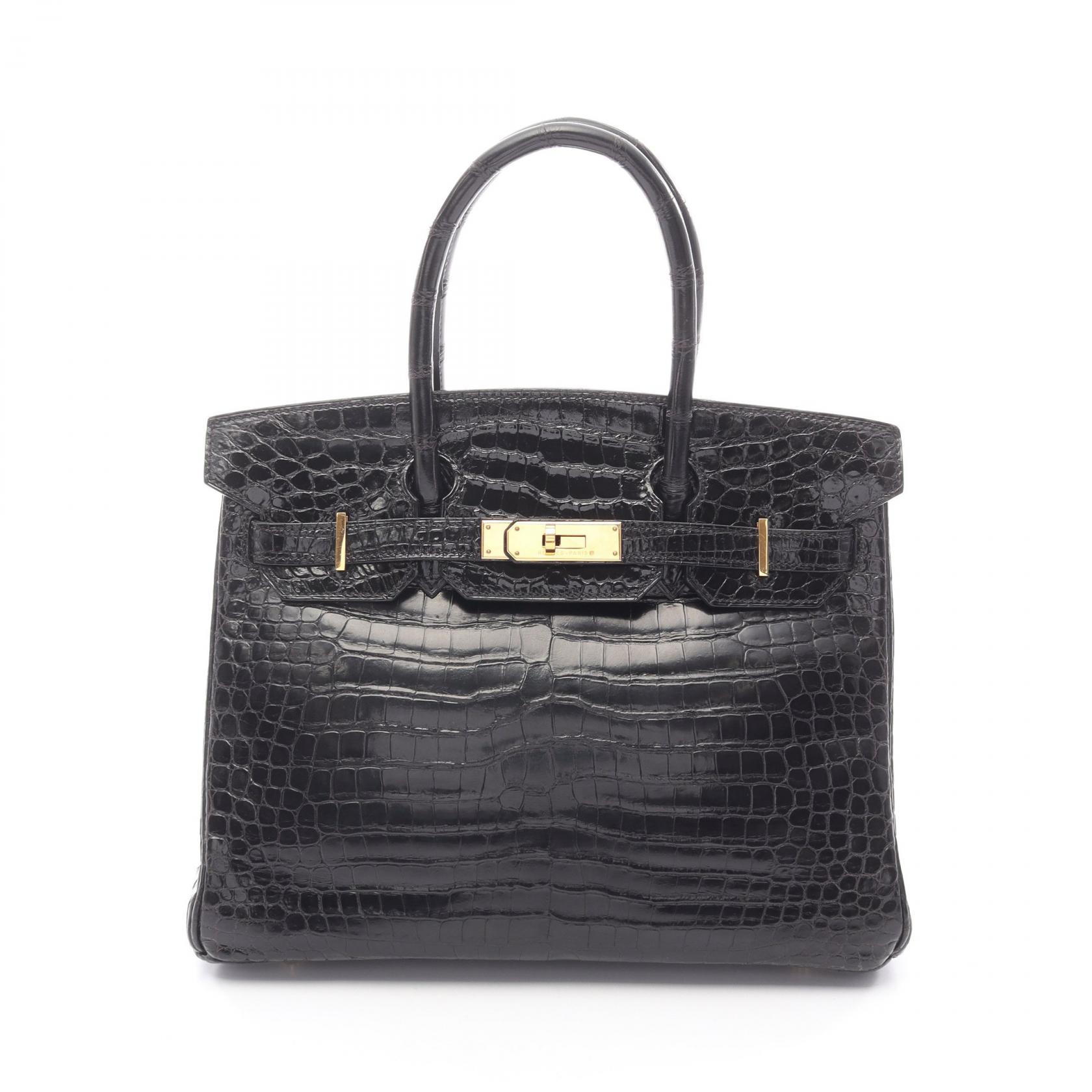 エルメス HERMES バーキン30 ハンドバッグ バッグ エキゾチックレザー ポロサスリセ ブラック系 【中古】