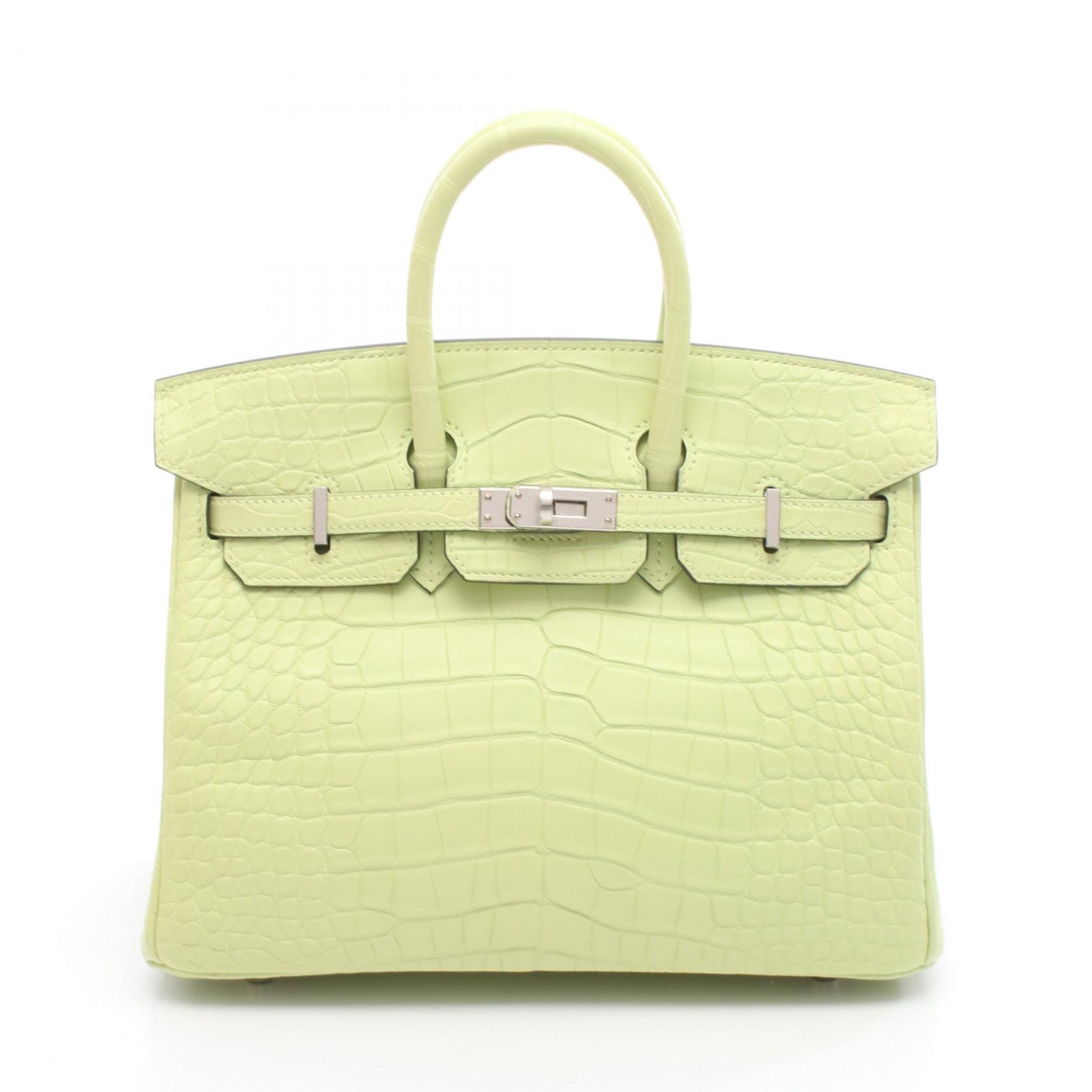 エルメス HERMES バーキン25 ジョーヌブルジョン ハンドバッグ バッグ アリゲーターマット アリゲーターマット グリーン系 【中古】