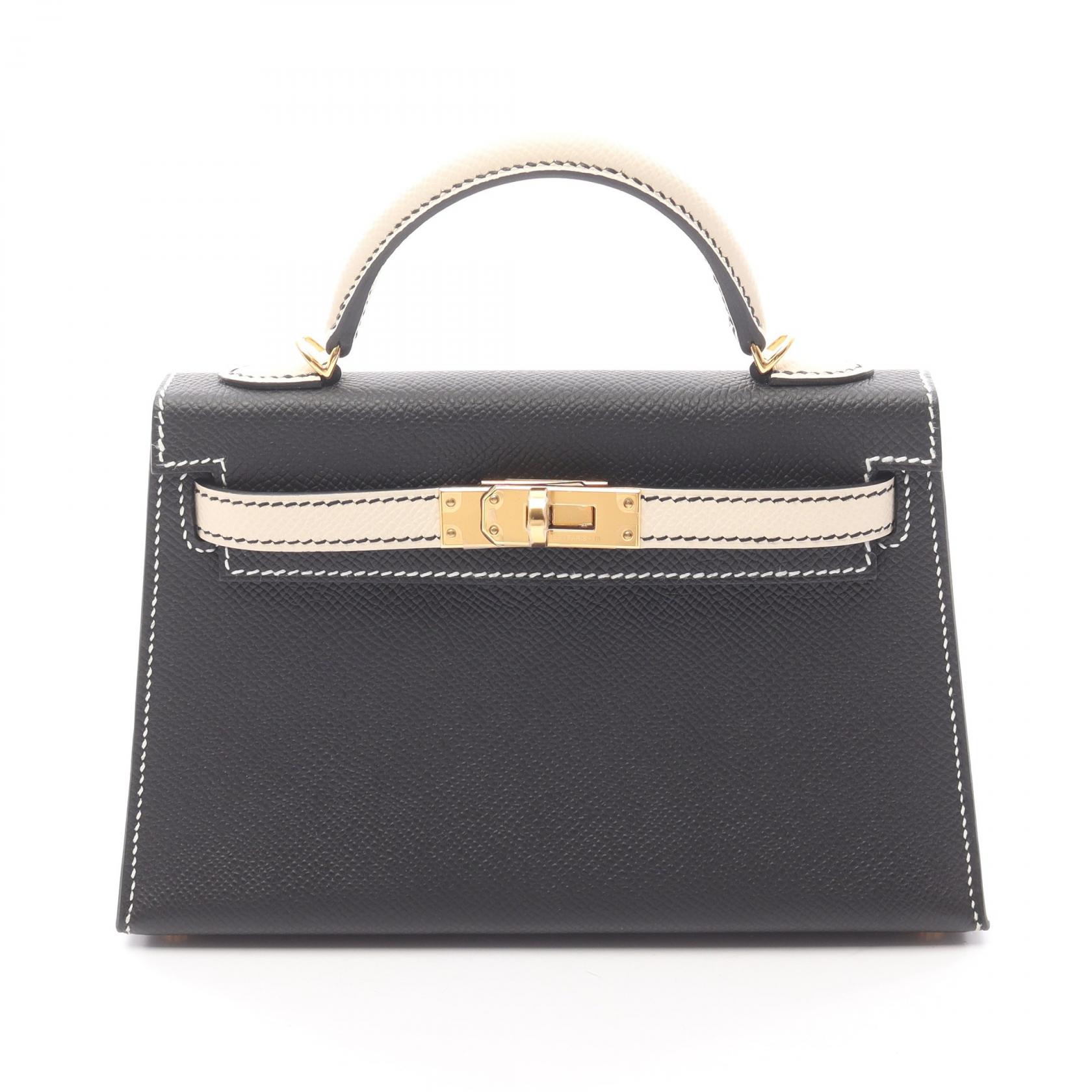 エルメス HERMES ミニケリー2 クレ ハンドバッグ バッグ ヴォーエプソン ヴォーエプソン ブラック系 / アイボリー系 【中古】