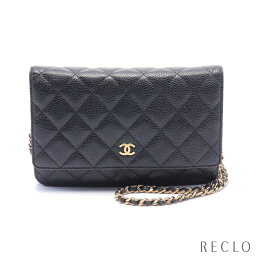 シャネル CHANEL マトラッセ <strong>チェーンウォレット</strong> <strong>キャビア</strong>スキン ブラック ゴールド金具 【中古】