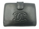 送料無料 CHANEL/シャネル キャビアスキン 二つ折り がま口 財布 中古