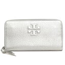 未使用品◆TORYBURCH トリーバーチ ラウンドファスナー長財布◆ silver /シルバー/ウォレット/レディース/小物【中古】