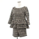 ◆anatelier アナトリエ パンツセットアップ サイズ36◆ black /黒/ブラック/スパンコール/ショート丈/七分袖/日本製/ツイード/レディース【中古】